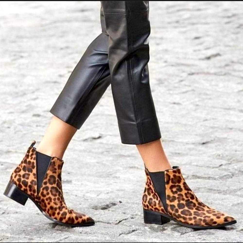 NWT MARC FISHER LTD YALELY CHELSEA ANKLE BOOTIES,LEOPARD CALFSKIN ,Size 6.5